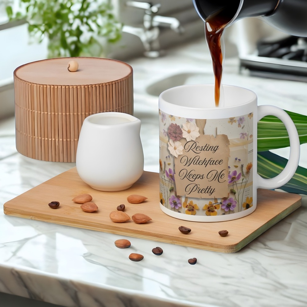 Resting Witchface Floral Mug • 15oz Witchy Coffee Cup